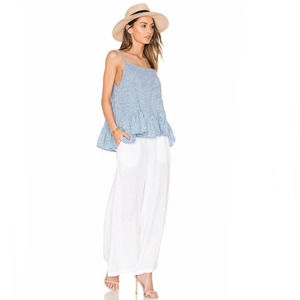 CP SHADES Linen Wide Leg Pants White Elastic Pull On Coastal {3G40}
